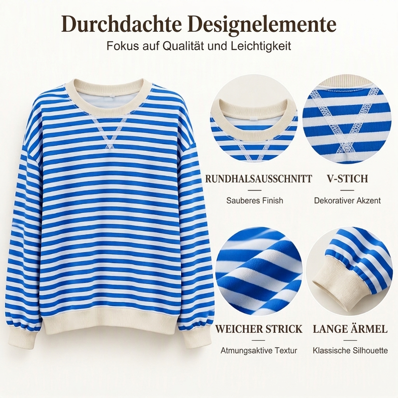 Damen Oversized Langarmshirt mit Streifenmuster