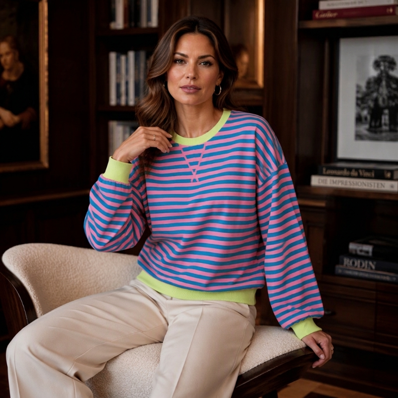 Damen Oversized Langarmshirt mit Streifenmuster