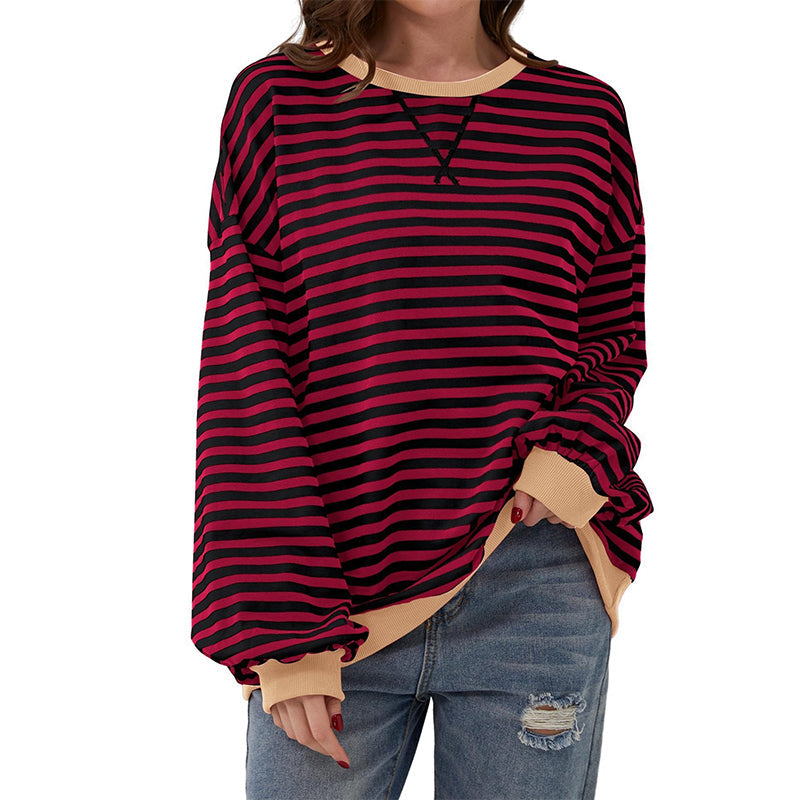 Damen Oversized Langarmshirt mit Streifenmuster