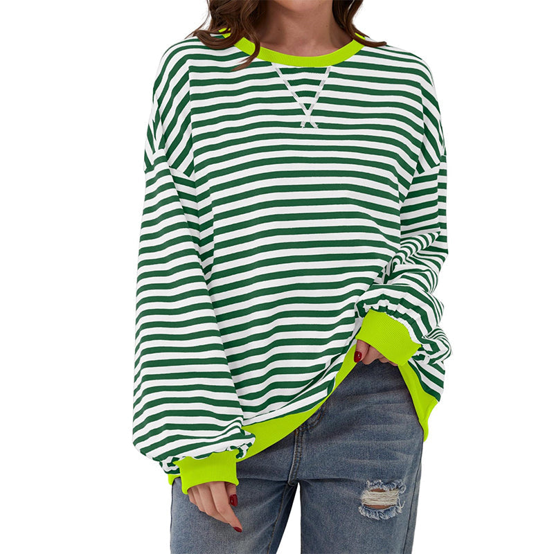 Damen Oversized Langarmshirt mit Streifenmuster