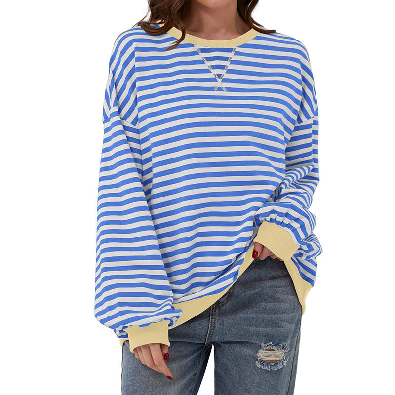 Damen Oversized Langarmshirt mit Streifenmuster