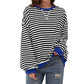 Damen Oversized Langarmshirt mit Streifenmuster