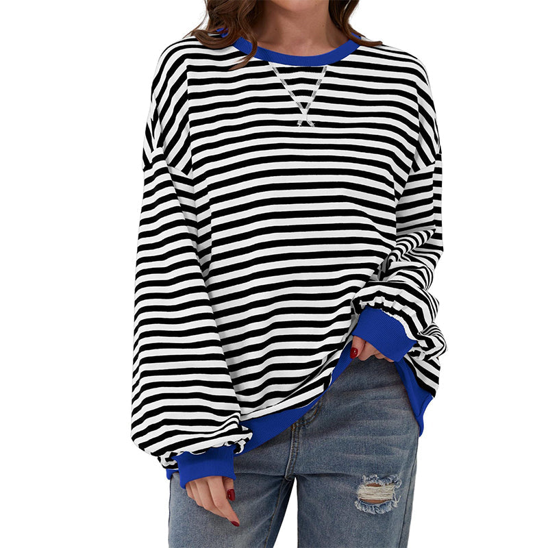 Damen Oversized Langarmshirt mit Streifenmuster
