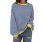 Damen Oversized Langarmshirt mit Streifenmuster