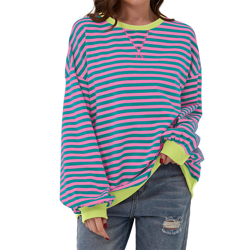 Damen Oversized Langarmshirt mit Streifenmuster