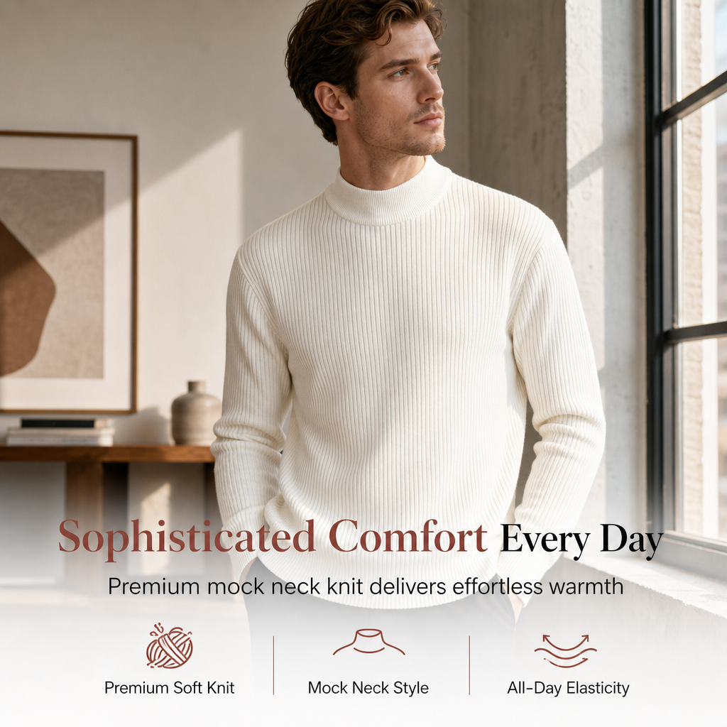 Einfarbiger Herren-Strickpullover mit Stehkragen