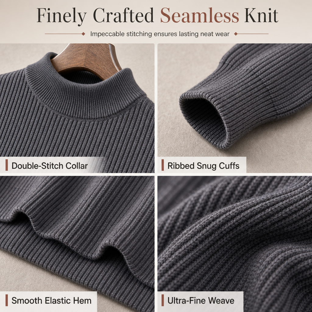Einfarbiger Herren-Strickpullover mit Stehkragen