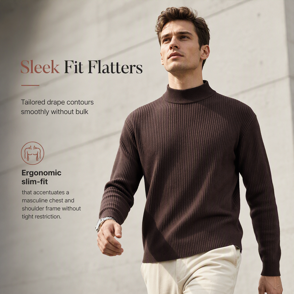 Einfarbiger Herren-Strickpullover mit Stehkragen