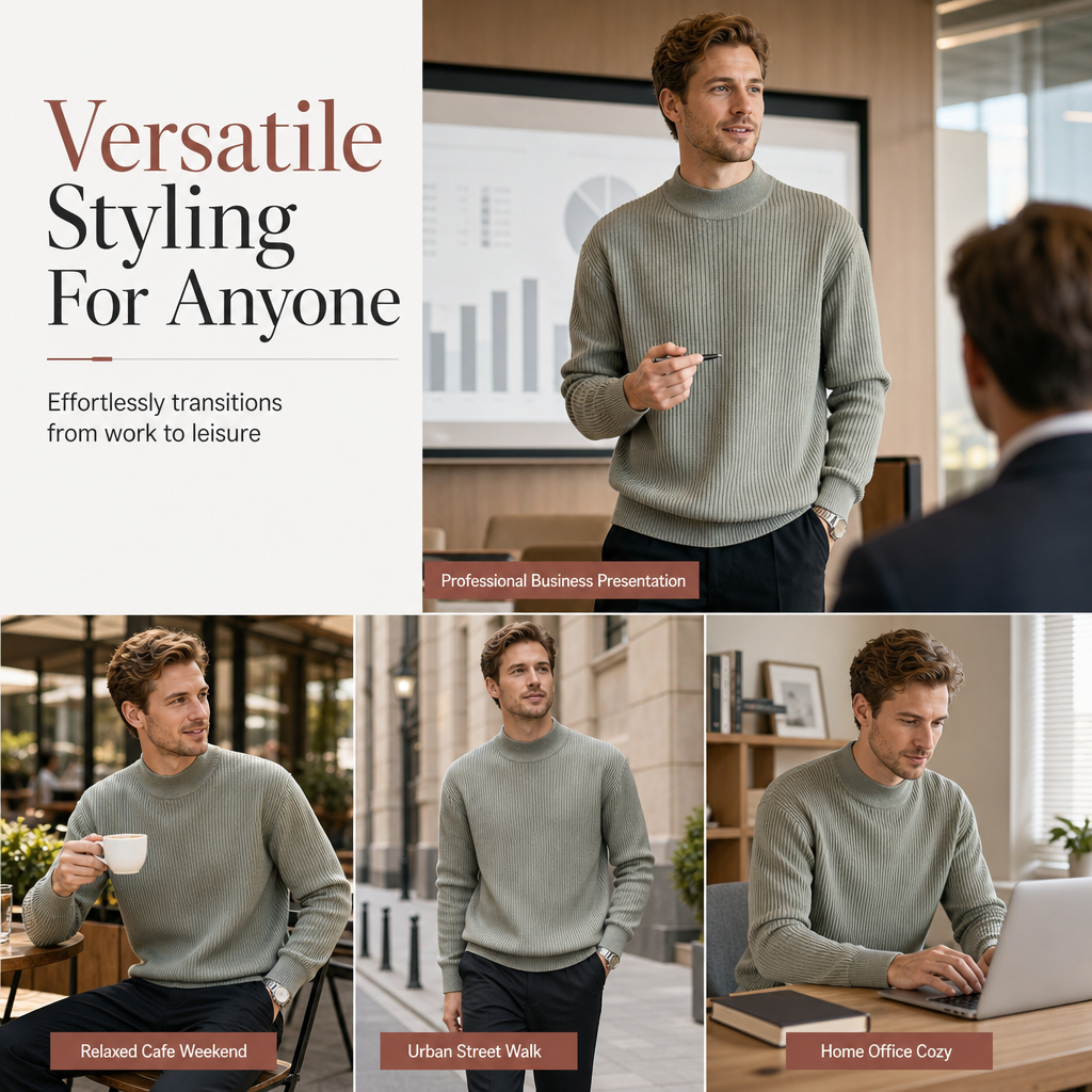 Einfarbiger Herren-Strickpullover mit Stehkragen
