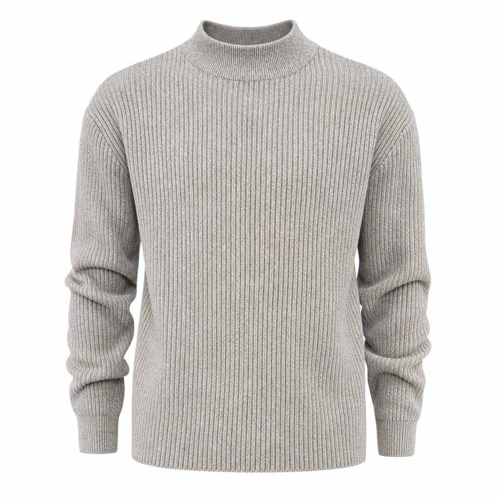 Einfarbiger Herren-Strickpullover mit Stehkragen