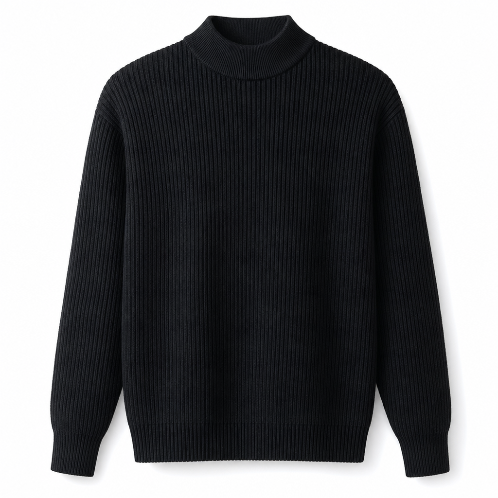 Einfarbiger Herren-Strickpullover mit Stehkragen