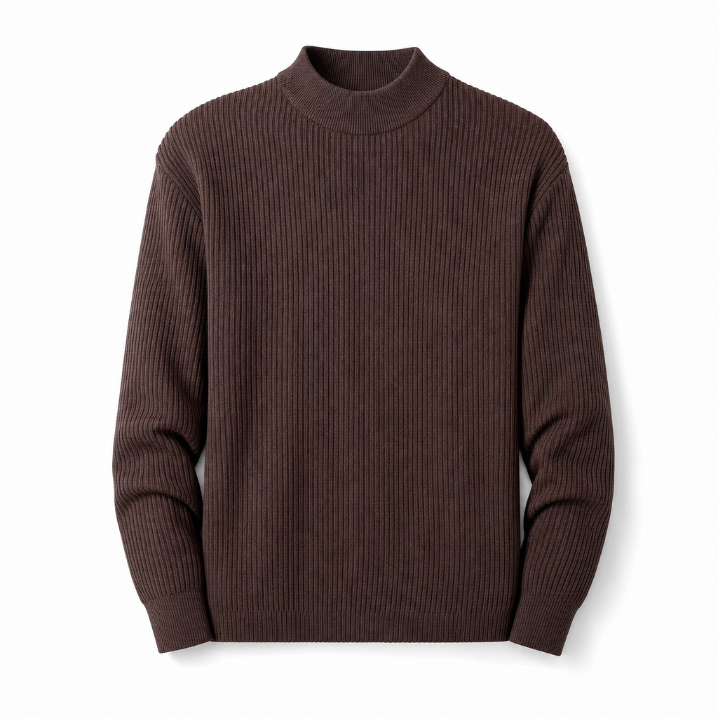 Einfarbiger Herren-Strickpullover mit Stehkragen