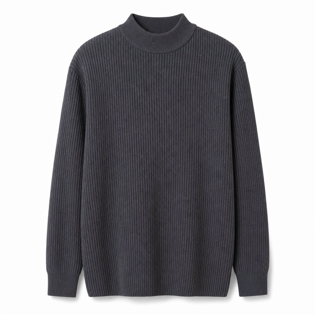 Einfarbiger Herren-Strickpullover mit Stehkragen