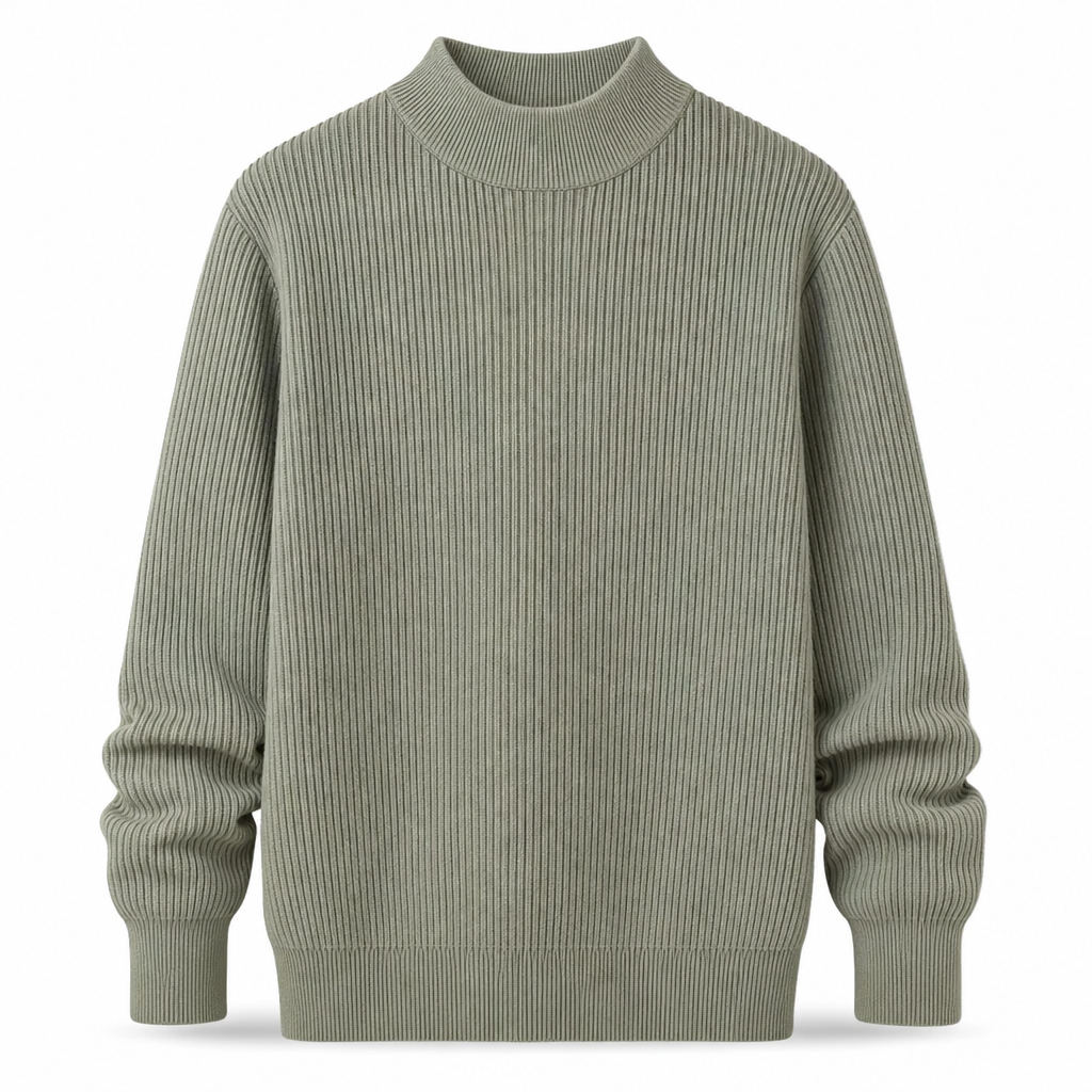 Einfarbiger Herren-Strickpullover mit Stehkragen