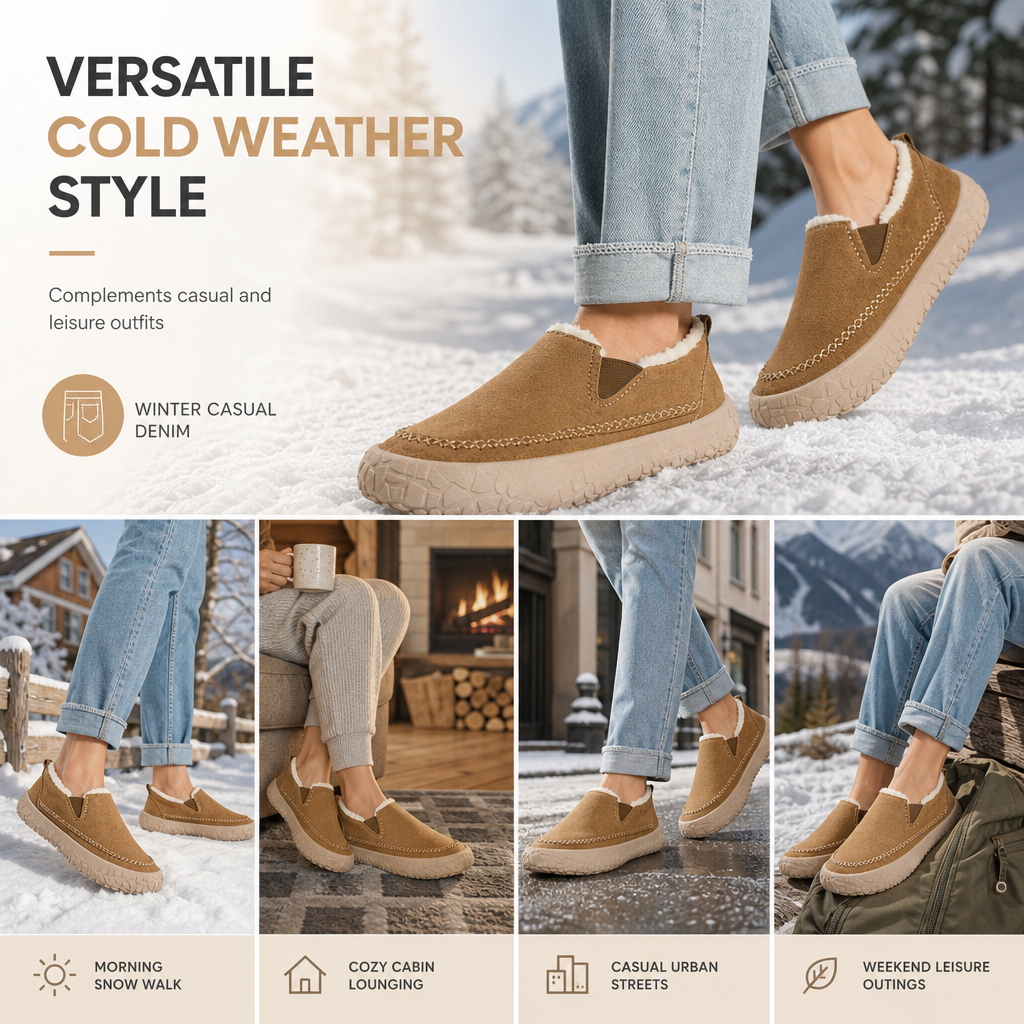 Warme Damen-Winterstiefel – Schneestiefel zum Hineinschlüpfen, rutschfest, weit geschnitten