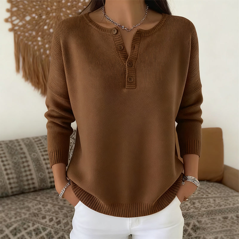 Damen Strickpullover mit Henley-Kragen