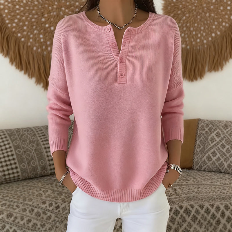 Damen Strickpullover mit Henley-Kragen
