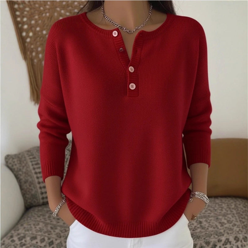 Damen Strickpullover mit Henley-Kragen