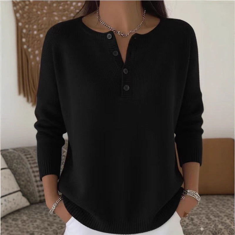 Damen Strickpullover mit Henley-Kragen