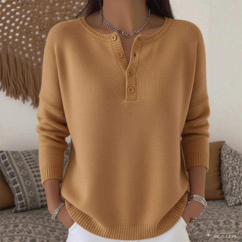 Damen Strickpullover mit Henley-Kragen