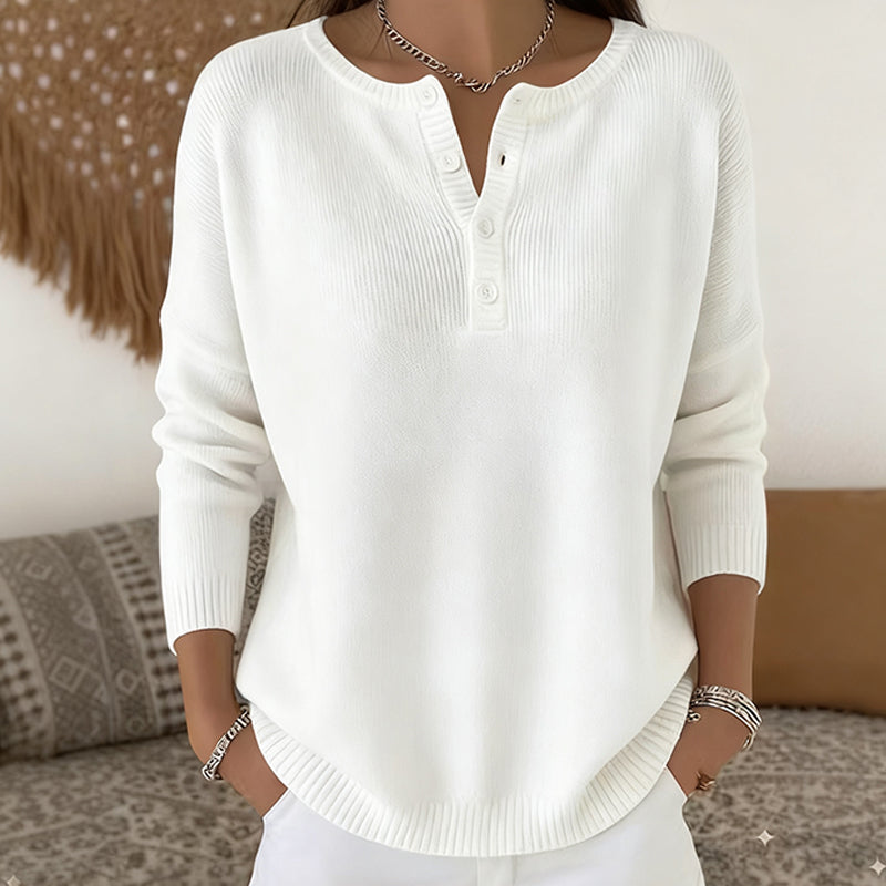 Damen Strickpullover mit Henley-Kragen