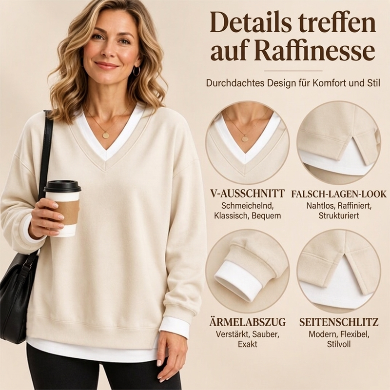 Damen Sweatshirt mit V-Ausschnitt im Layered-Look