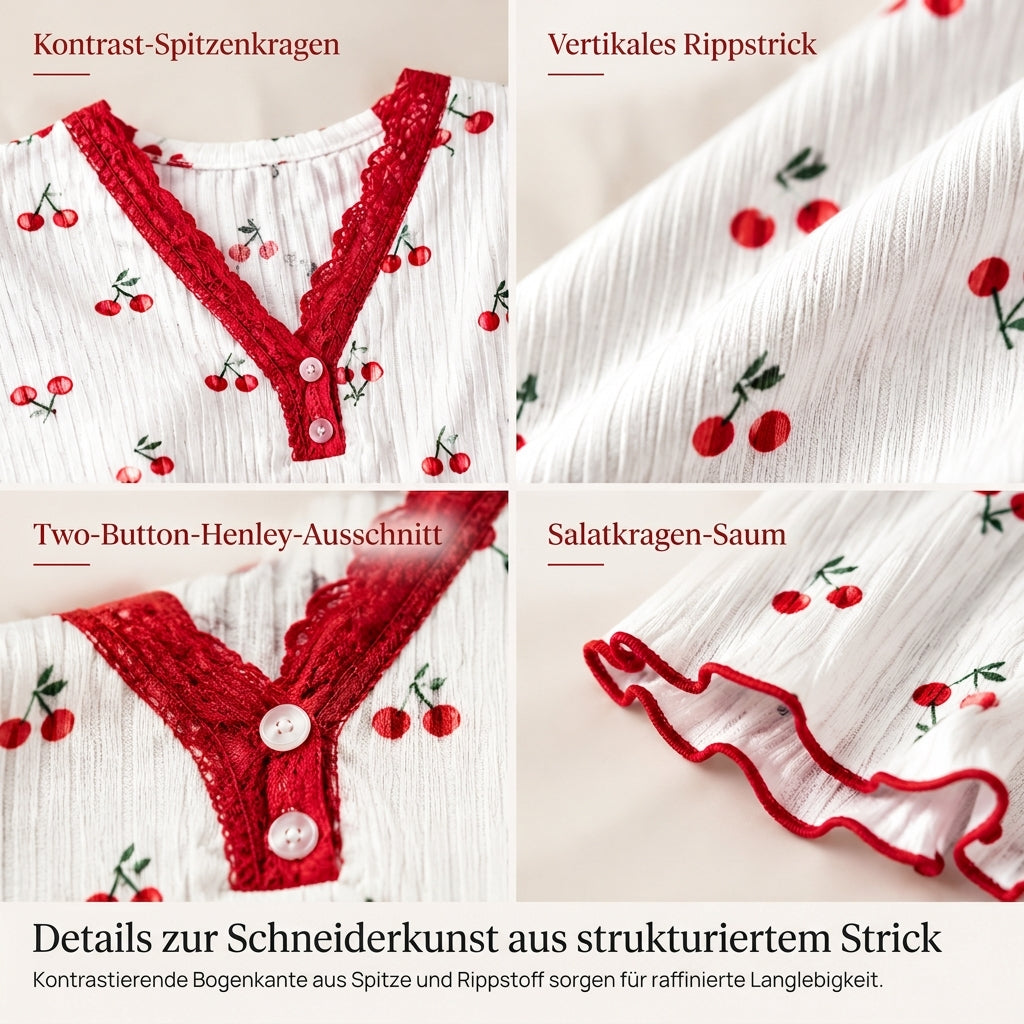 Bedrucktes Pyjama-Set für Damen, kurzärmliges Oberteil und lange Hose