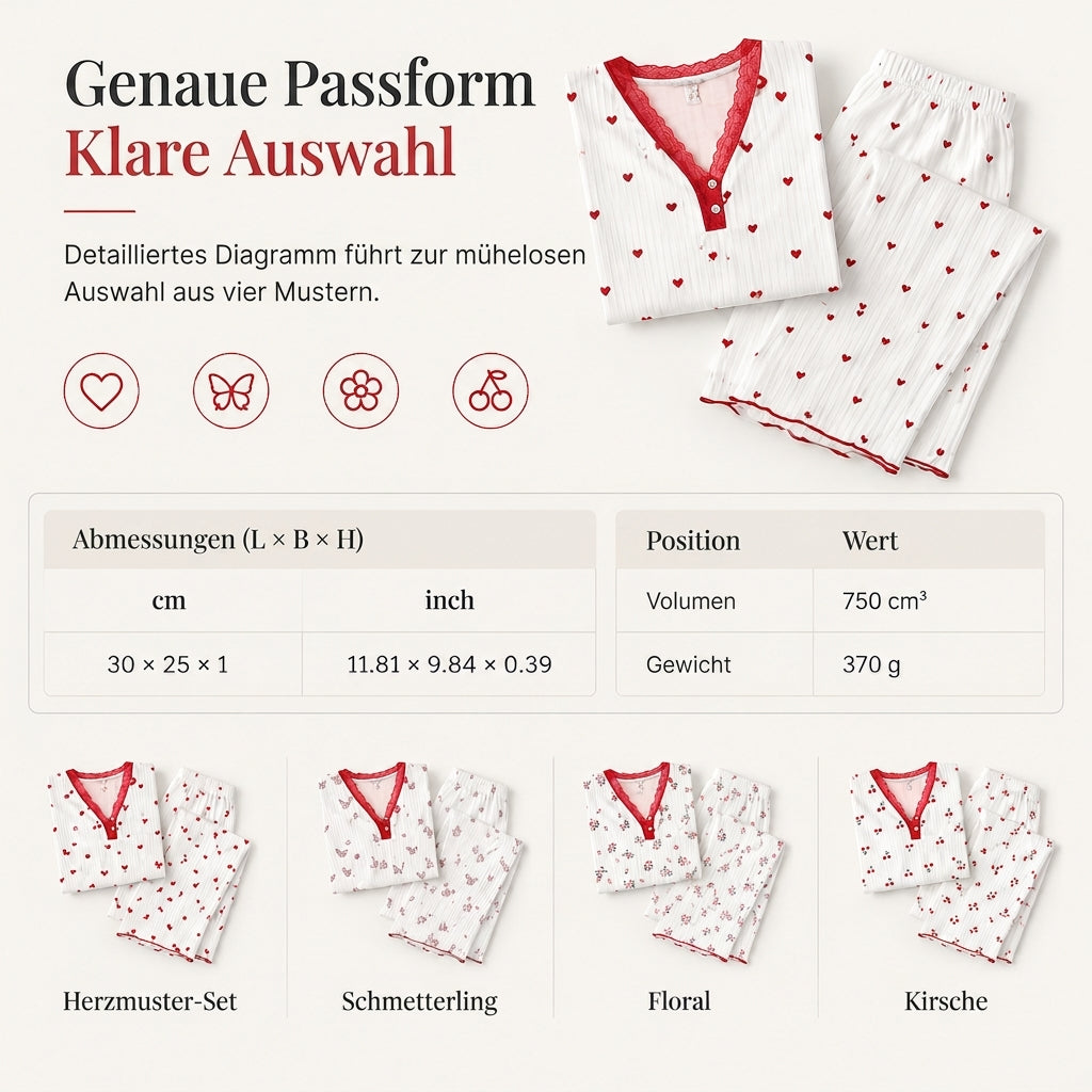Bedrucktes Pyjama-Set für Damen, kurzärmliges Oberteil und lange Hose