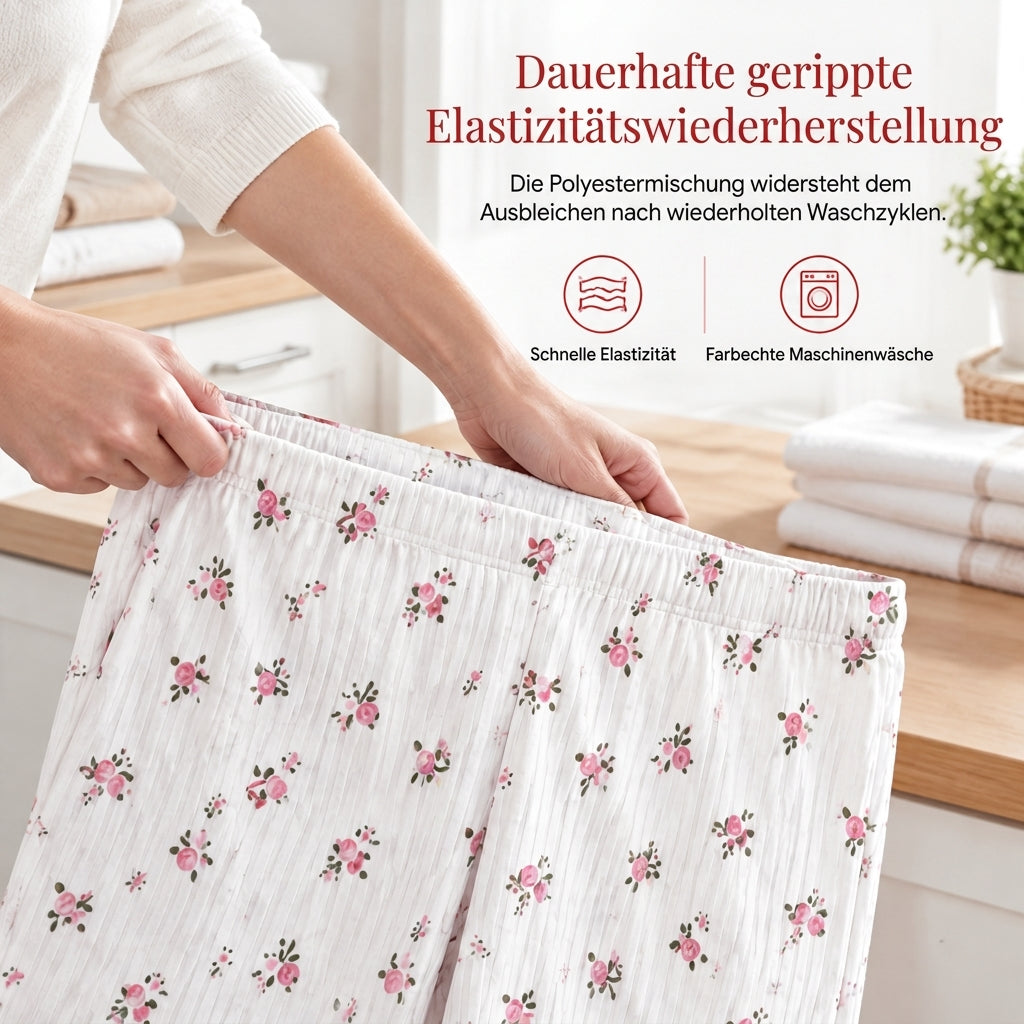 Bedrucktes Pyjama-Set für Damen, kurzärmliges Oberteil und lange Hose