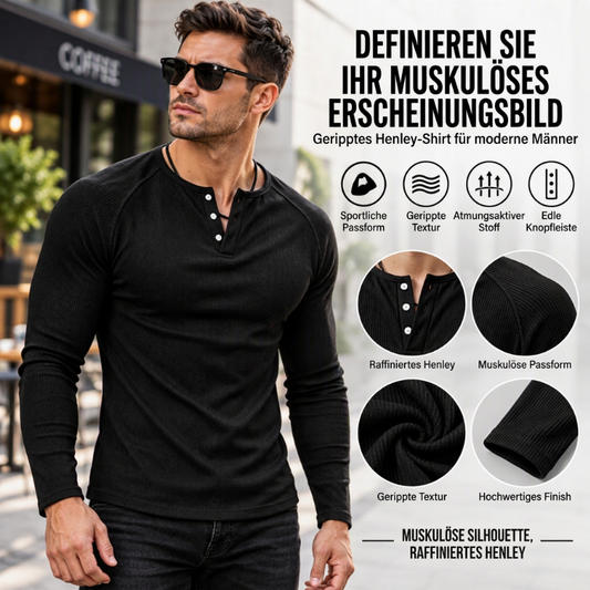 Lässiges, schmal geschnittenes Herren-Henley-T-Shirt mit Rippstrick