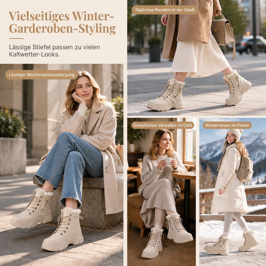 📢🎉🛍️✨Damen Winter-Schneestiefel, warme, mit Plüsch gefütterte, hochgeschlossene Knöchelstiefel