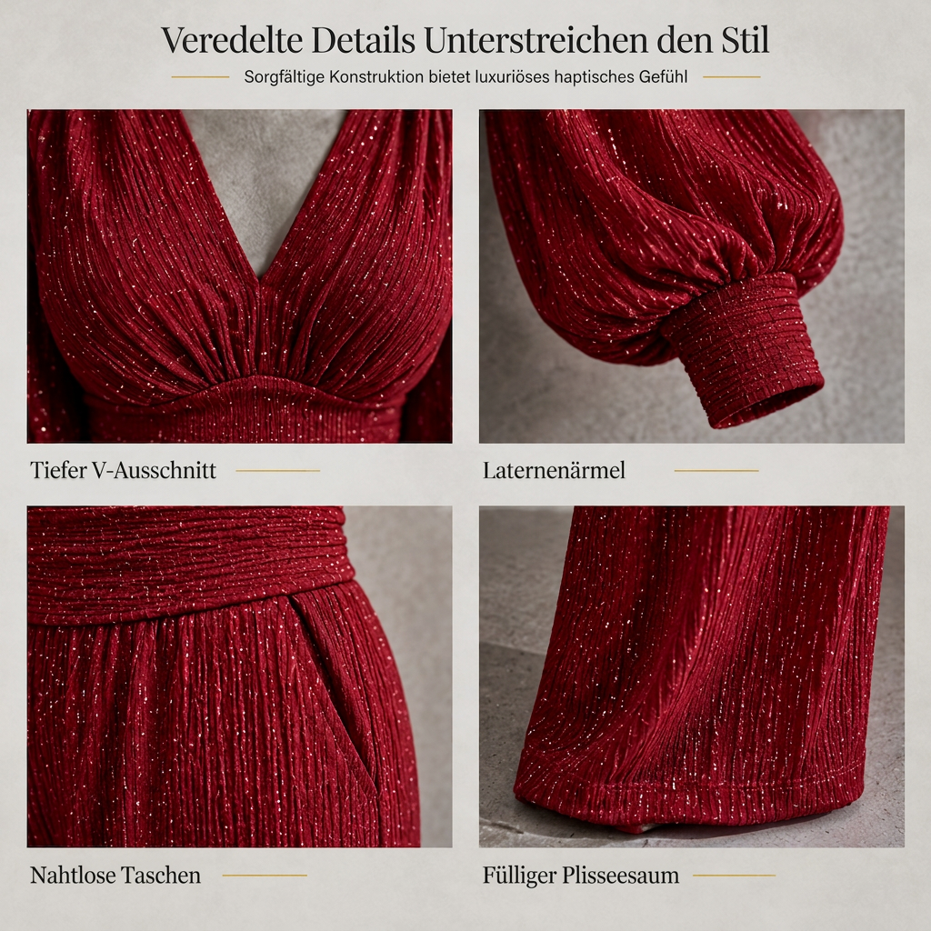 ⚡⚡Zweiteiliges Damen-Outfit Für Herbst und Winter Tiefer V-Ausschnitt, Ballonärmel, Plissiertes Oberteil und weithosen mit Taschen