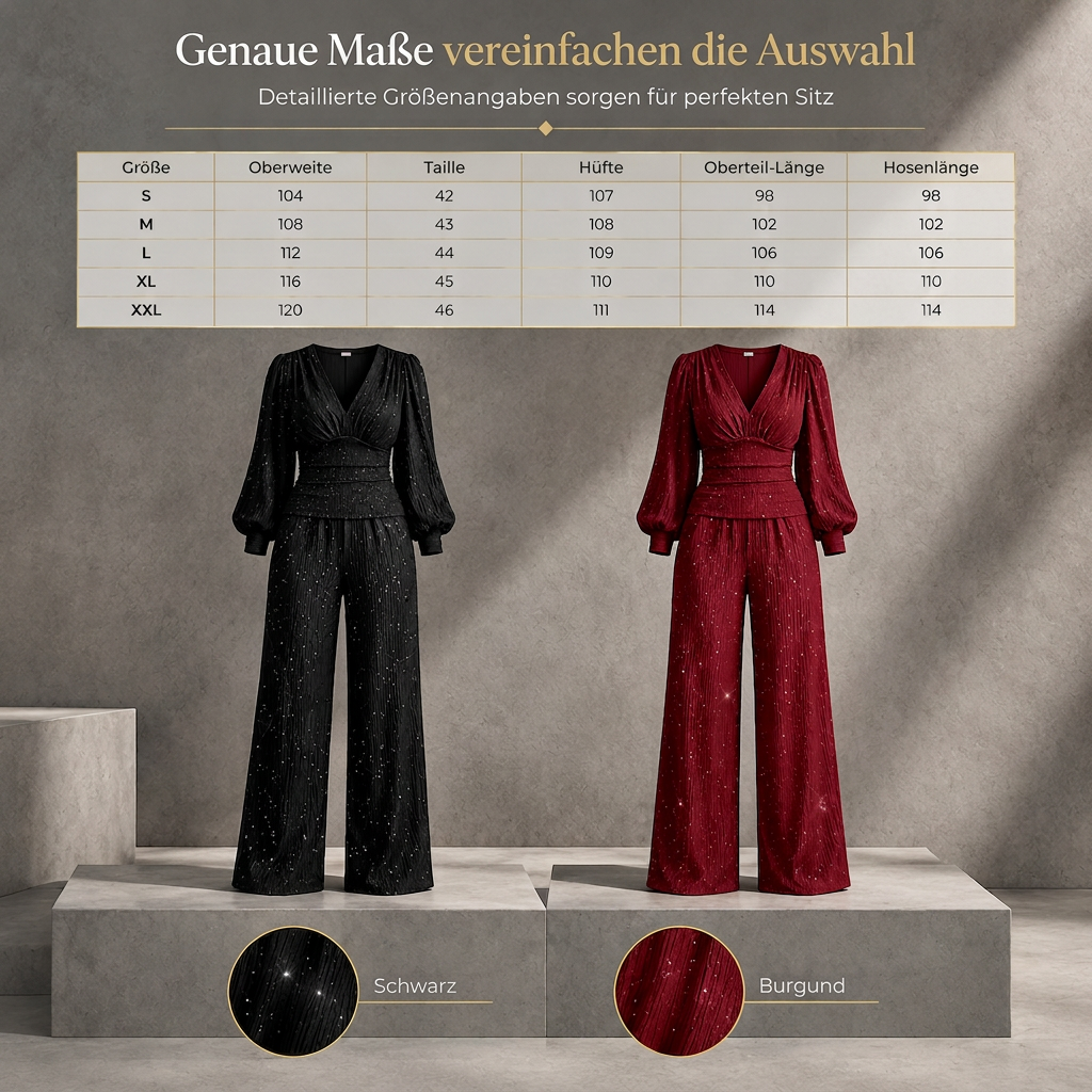 ⚡⚡Zweiteiliges Damen-Outfit Für Herbst und Winter Tiefer V-Ausschnitt, Ballonärmel, Plissiertes Oberteil und weithosen mit Taschen