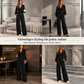 ⚡⚡Zweiteiliges Damen-Outfit Für Herbst und Winter Tiefer V-Ausschnitt, Ballonärmel, Plissiertes Oberteil und weithosen mit Taschen