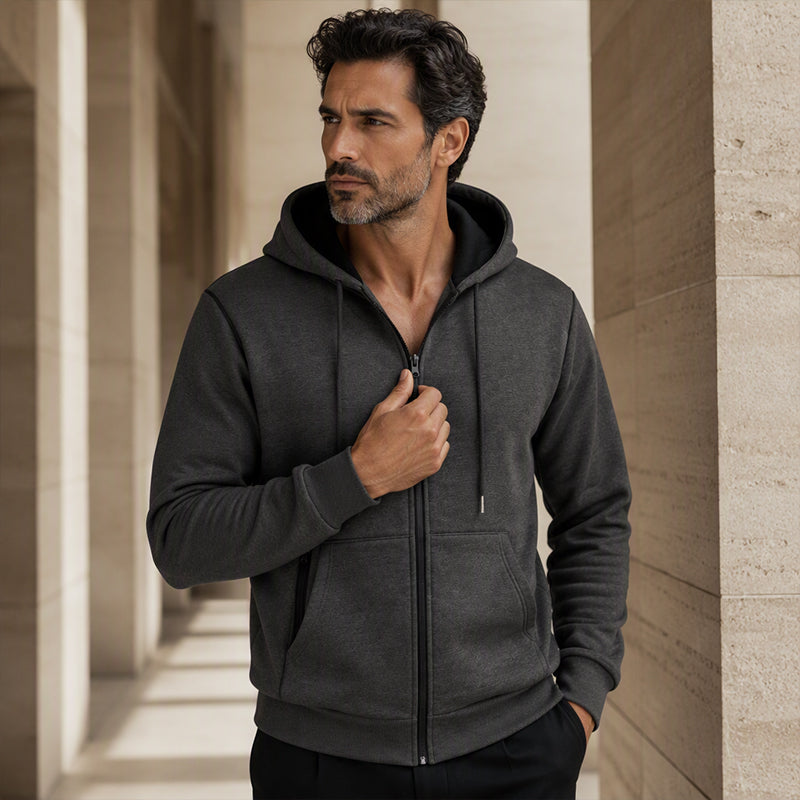 Warm gefütterter Kapuzen-Sweatshirt mit durchgehendem Reißverschluss für Herren