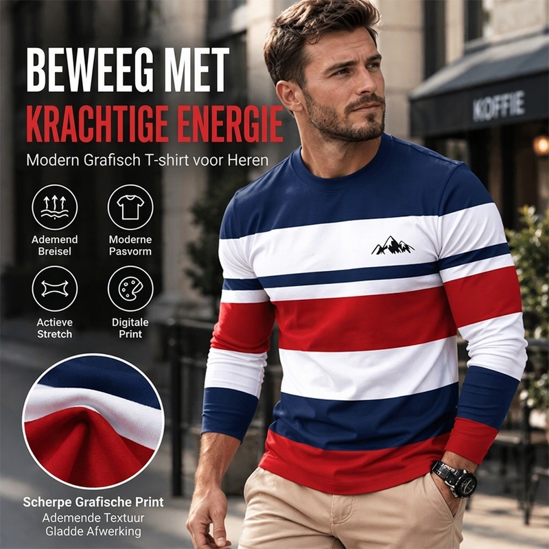 Gestreiftes Langarmshirt für Herren mit Rundhalsausschnitt