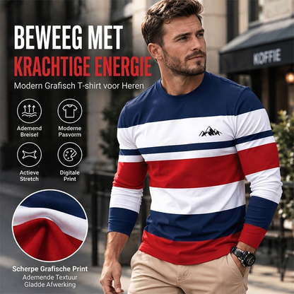 Gestreiftes Langarmshirt für Herren mit Rundhalsausschnitt