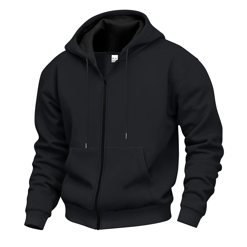 Warm gefütterter Kapuzen-Sweatshirt mit durchgehendem Reißverschluss für Herren