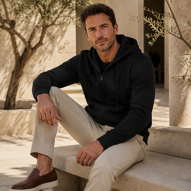 Warm gefütterter Kapuzen-Sweatshirt mit durchgehendem Reißverschluss für Herren