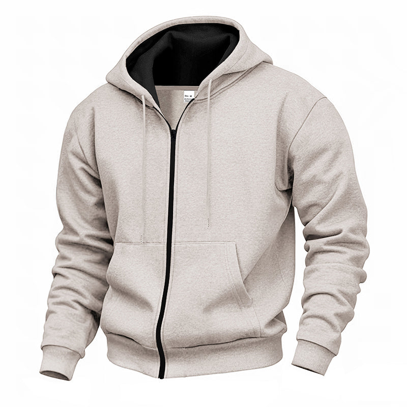 Warm gefütterter Kapuzen-Sweatshirt mit durchgehendem Reißverschluss für Herren