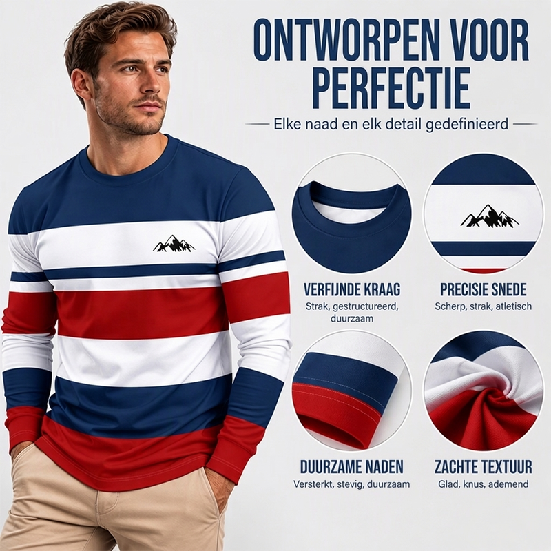 Gestreiftes Langarmshirt für Herren mit Rundhalsausschnitt