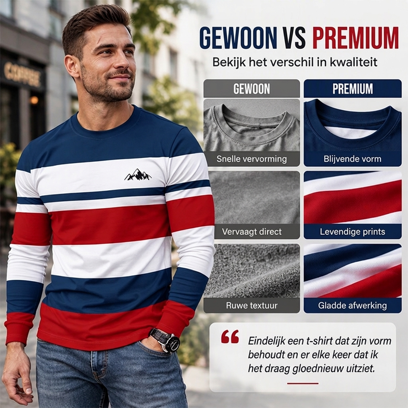Gestreiftes Langarmshirt für Herren mit Rundhalsausschnitt