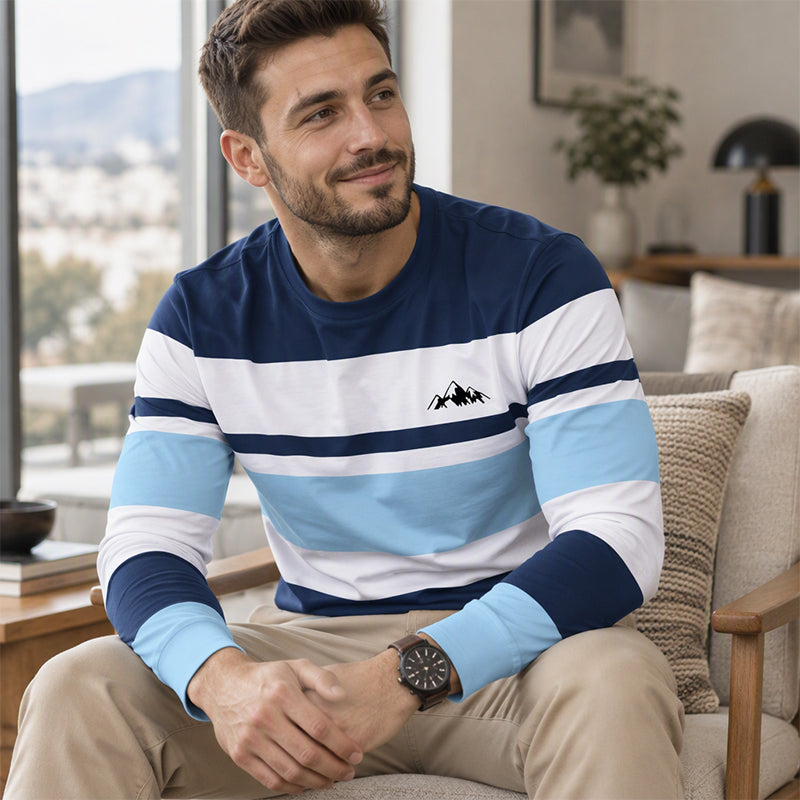 Gestreiftes Langarmshirt für Herren mit Rundhalsausschnitt