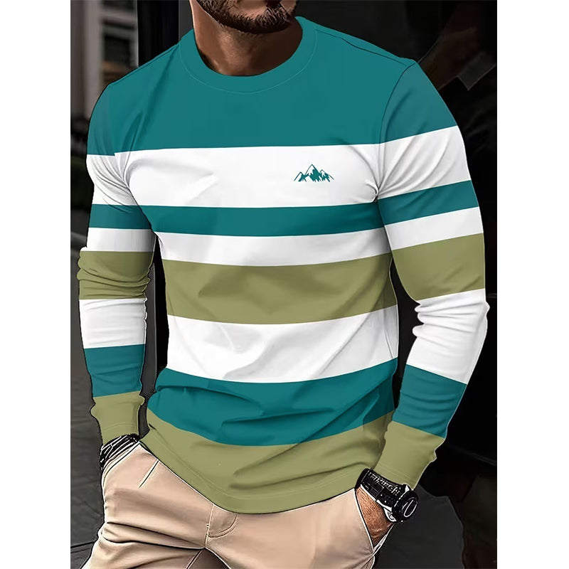 Gestreiftes Langarmshirt für Herren mit Rundhalsausschnitt