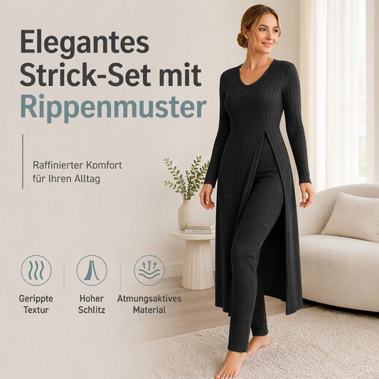 📢🎉🛍️✨ 2-teiliges Damen-Set: geripptes Longline-Top & schmale Hose