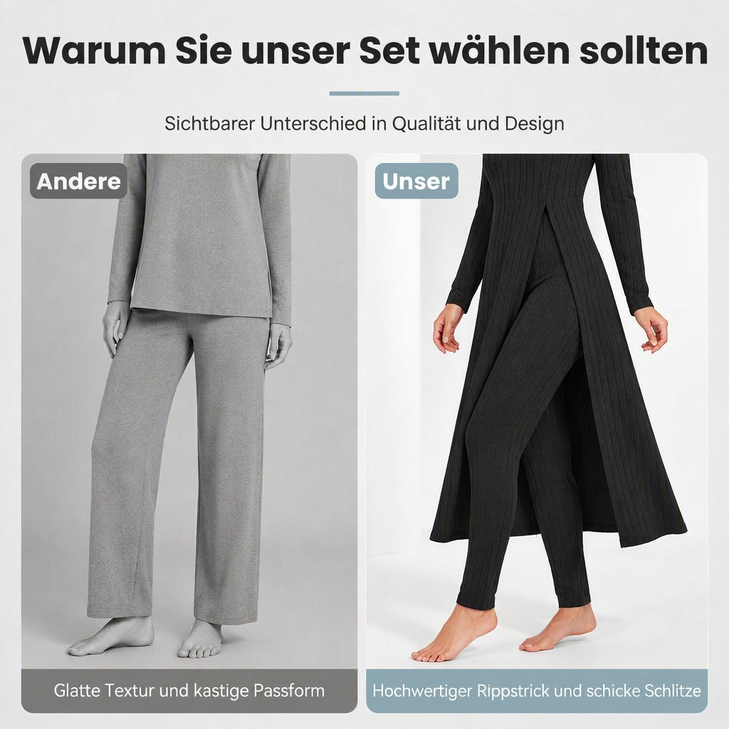 📢🎉🛍️✨ 2-teiliges Damen-Set: geripptes Longline-Top & schmale Hose