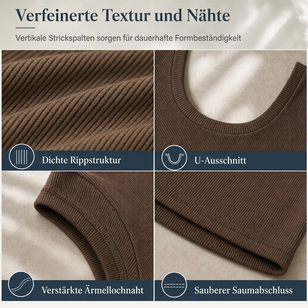 Damen Rippstrick-T-Shirt mit quadratischem Ausschnitt, langen Ärmeln und schmaler Passform