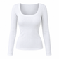 Damen Rippstrick-T-Shirt mit quadratischem Ausschnitt, langen Ärmeln und schmaler Passform