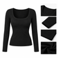 Damen Rippstrick-T-Shirt mit quadratischem Ausschnitt, langen Ärmeln und schmaler Passform