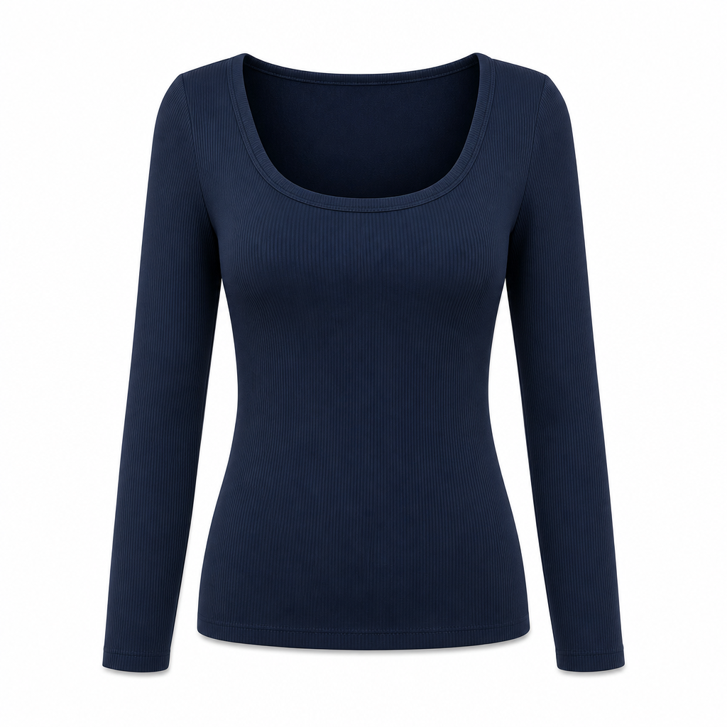 Damen Rippstrick-T-Shirt mit quadratischem Ausschnitt, langen Ärmeln und schmaler Passform